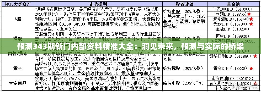 预测343期新门内部资料精准大全:洞见未来,预测与实际的桥梁