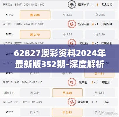 62827澳彩资料2024年最新版352期-深度解析当选投资新伙伴